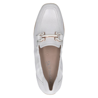 White loafer shoe with a brown sole on a white background