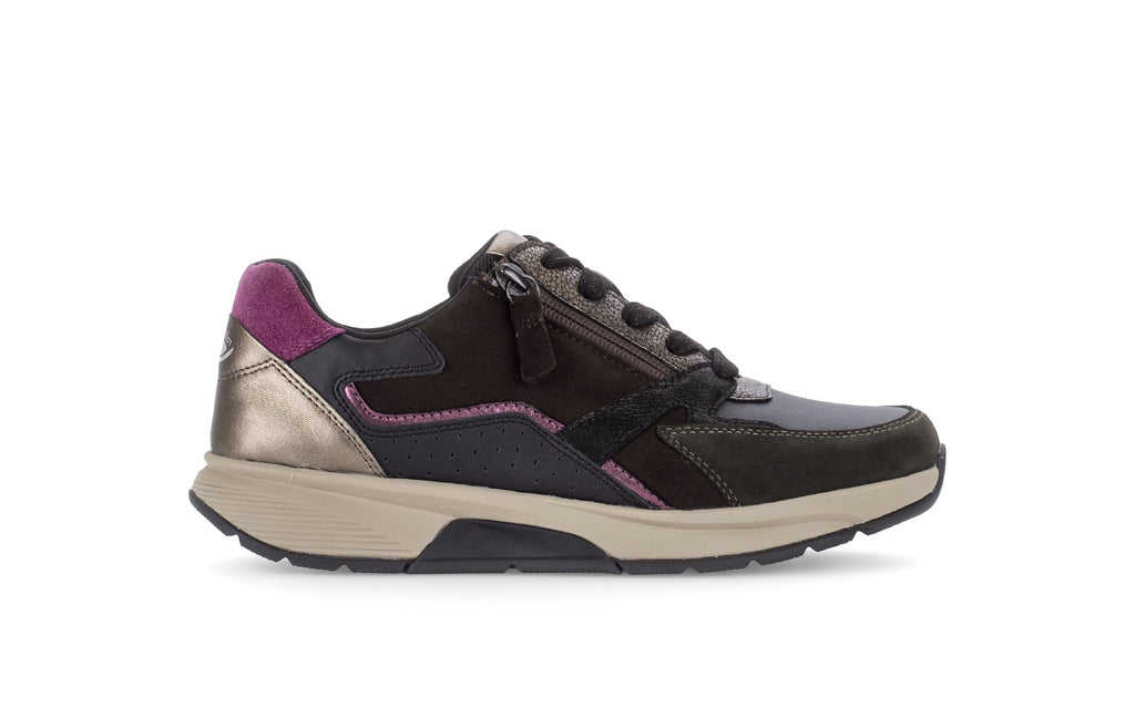 Black and purple sneaker on a white background