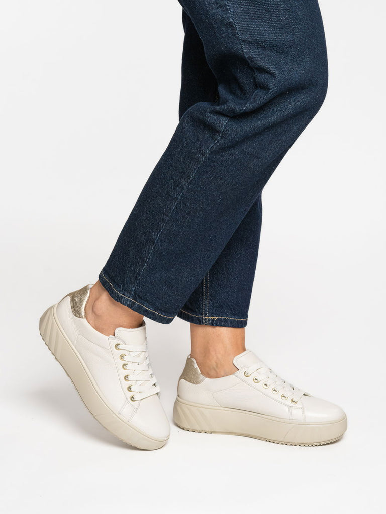 Ara Wide Fit Beige Platform Trainer|124652317B