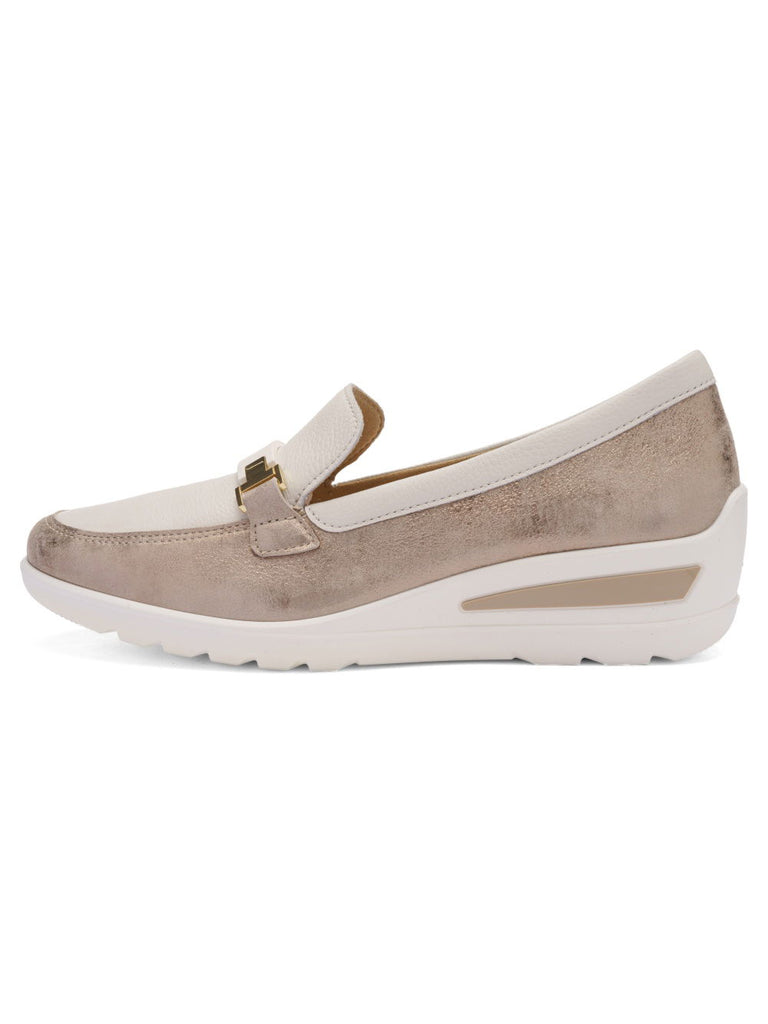 Ara Beige and Gold Wide Fit Comfort Loafer|125063005