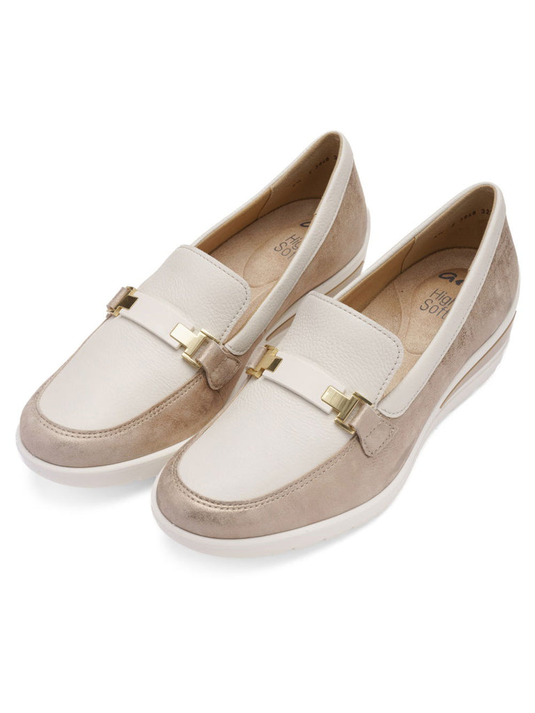 Ara Beige and Gold Wide Fit Comfort Loafer|125063005