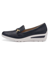 Load image into Gallery viewer, Navy loafer with white sole on a white background
