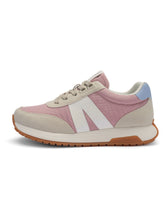 Load image into Gallery viewer, Pink and beige sneaker with a white logo on a white background
