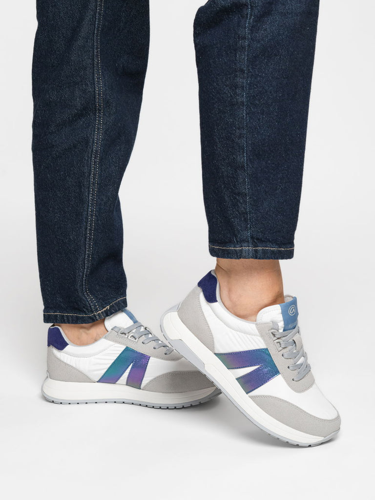 Ara White and Blue Wide Fit Trainer|122970207