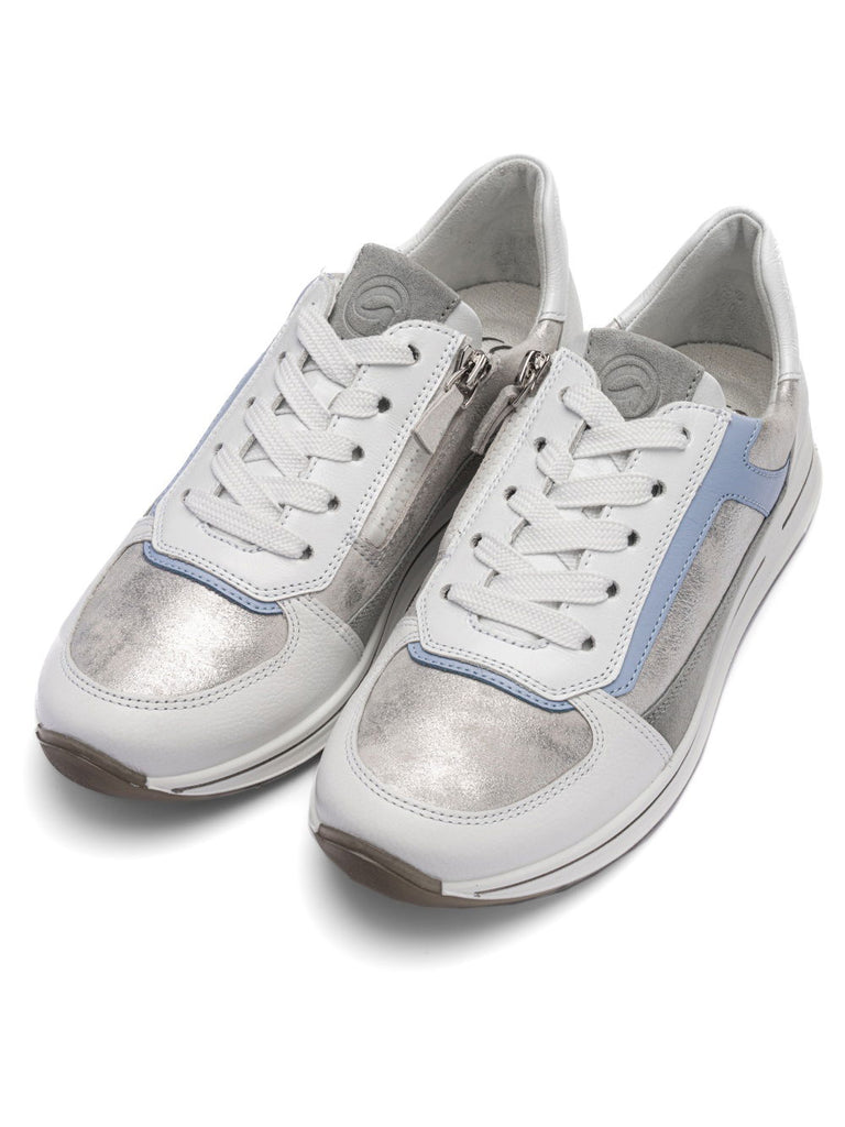 Ara Wide Fit Silver and Blue Trainer|122482604