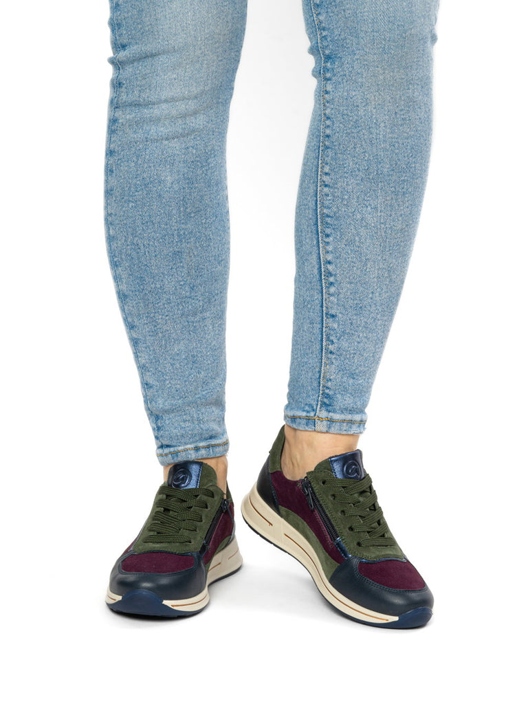 Ara Wide Fit Green & Burgundy Trainer|122482622
