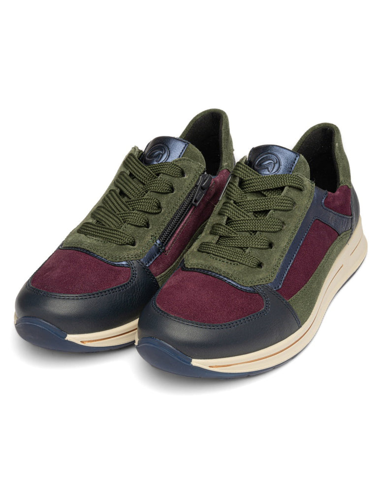 Ara Wide Fit Green & Burgundy Trainer|122482622