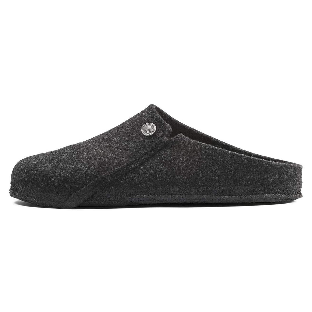 Dark gray felted wool clog on a white background