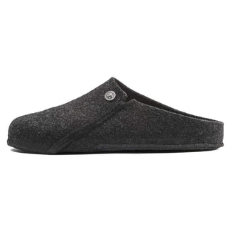Dark gray felted wool clog on a white background