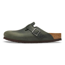 Load image into Gallery viewer, Green sandal with cork sole on a white background
