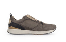 Load image into Gallery viewer, Brown sneaker with black and beige accents on a white background
