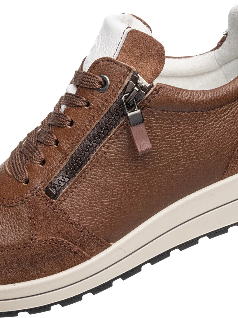 Ara Brown Leather Wide Fit Trainer|112450106