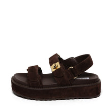 Load image into Gallery viewer, Brown sandal with multiple straps on a white background
