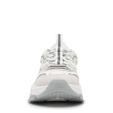Load image into Gallery viewer, White athletic shoe with gray accents on a white background
