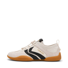 Load image into Gallery viewer, White sneaker with black and brown accents on a white background
