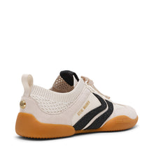 Load image into Gallery viewer, White sneaker with black and orange accents on a white background
