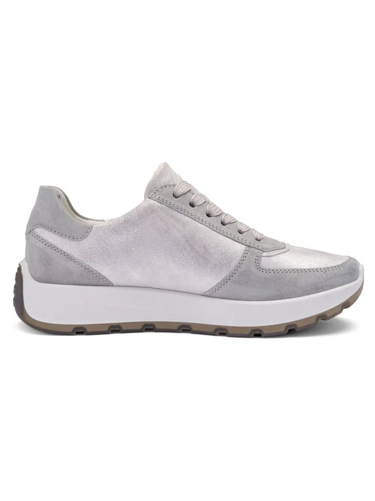 Ara Metallic Silver and White Wide Fit Trainer|122511220