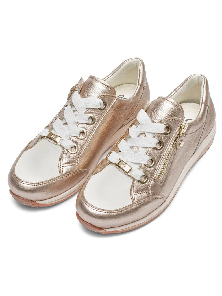 Ara Gold and Cream Wide Fit trainer|124458769G