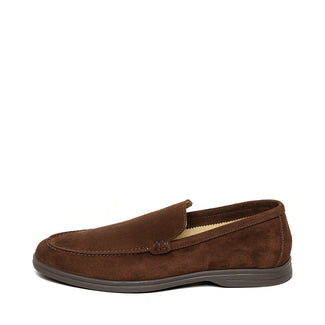 Brown suede loafer shoe on a white background
