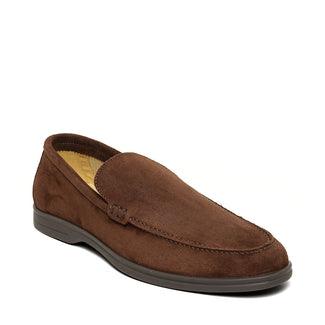Brown suede loafer shoe on a white background