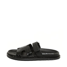 Load image into Gallery viewer, Black sandal with two straps on a white background
