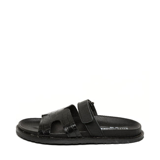 Black sandal with two straps on a white background