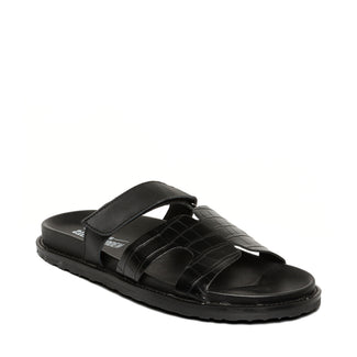 Black sandal with two straps on a white background
