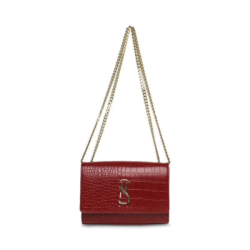 Steve Madden Cherry Red Croc Print Gold Chain Shoulder Bag|13001313CR
