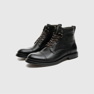Ambitious Black leather Laced Ankle Boot|137126583N