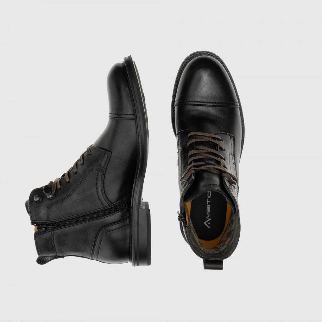 Ambitious Black leather Laced Ankle Boot|137126583N