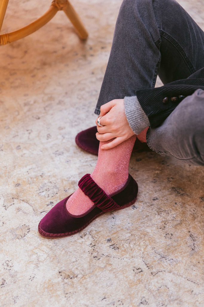 Flabelus Burgundy Velvet Mary Jane