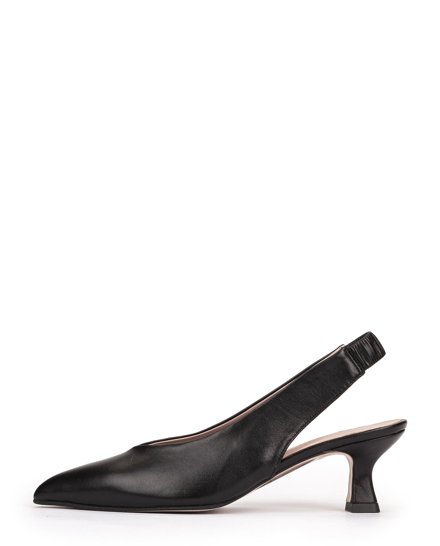 Black slingback pump on a white background
