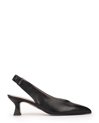 Black slingback pump on a white background