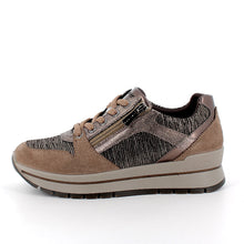 Load image into Gallery viewer, Igi &amp; Co Brown Suede and Metallic Textile Mini Wedge Trainer| 8676133
