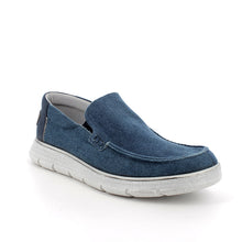 Load image into Gallery viewer, Blue slip-on shoe with white sole on a white background
