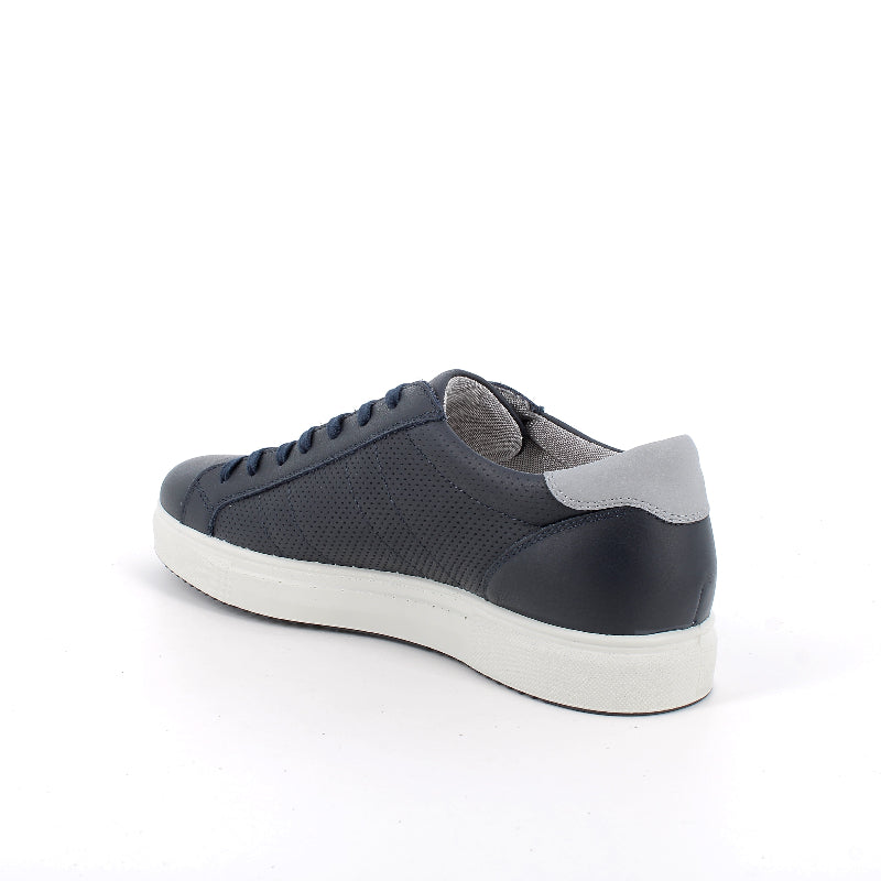 Navy blue sneaker with white sole on a white background
