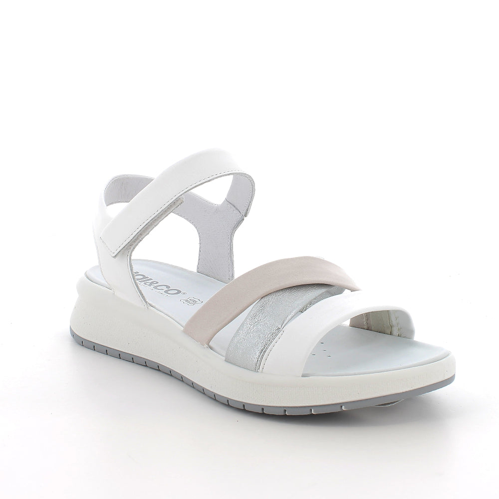 White sandal with gray accents on a white background