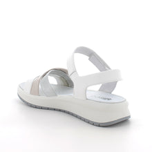 Load image into Gallery viewer, White sandal with a platform sole on a white background

