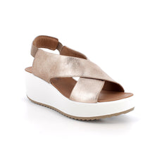 Load image into Gallery viewer, Gold sandal with white sole on a white background
