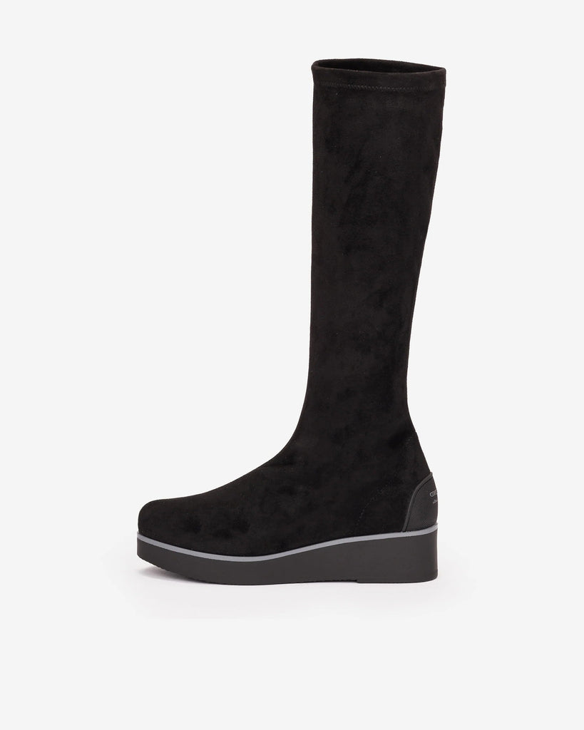 Black knee-high boot on a white background