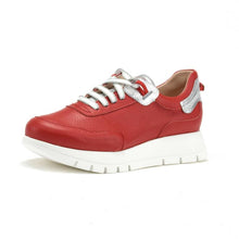 Load image into Gallery viewer, Red sneaker with white laces on a white background
