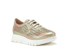 Load image into Gallery viewer, Pink iridescent sneaker with white sole on a white background
