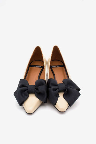 Angel Alarcon Beige Kitten Heel Big Bow Pump|24628273C