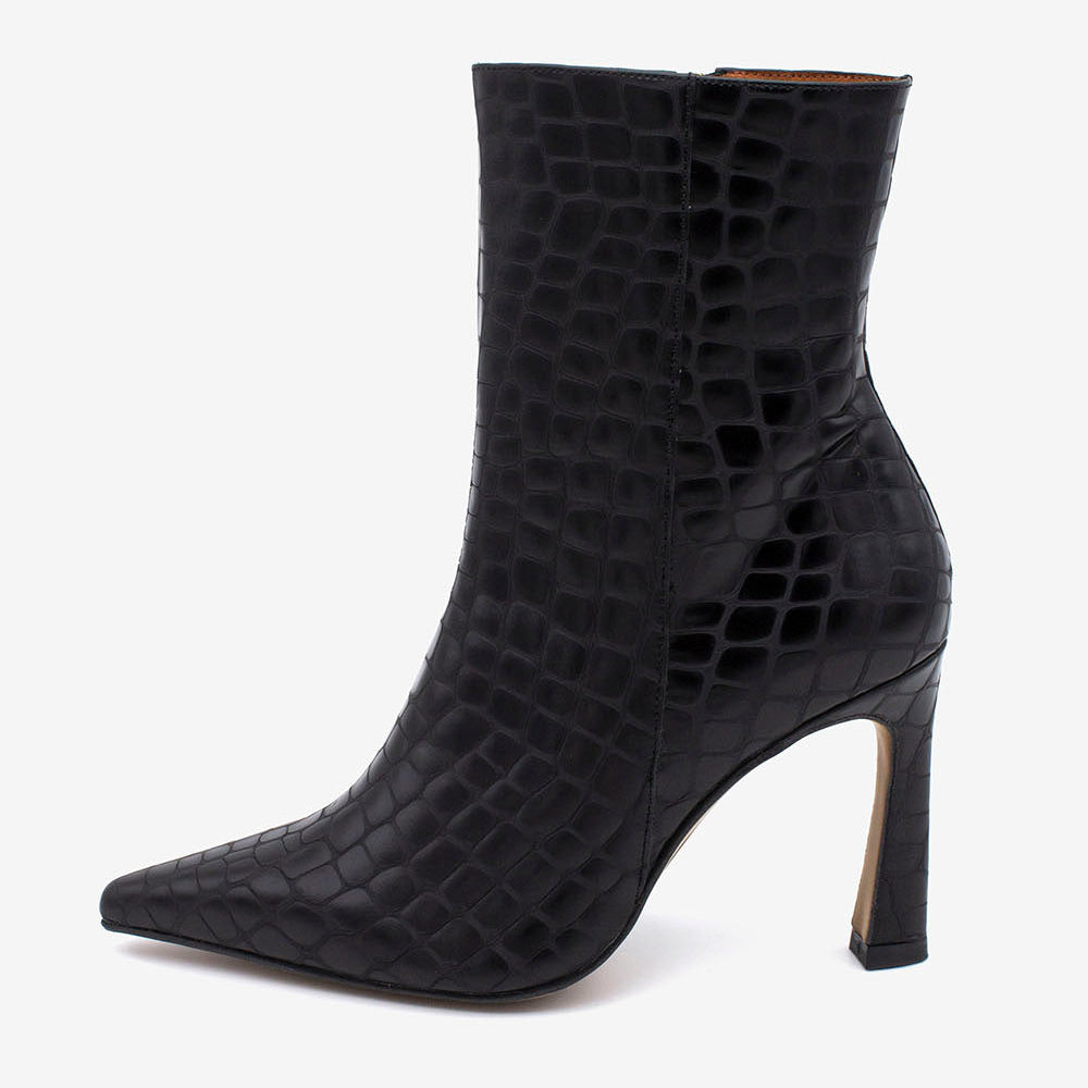 Angel Alarcon Black Croc Print High Heel Ankle Boot|25560BLK