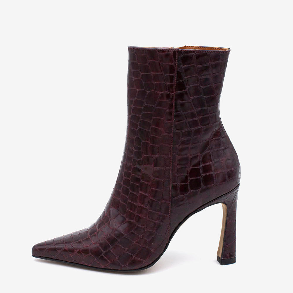 Angel Alarcon Bordo Croc Leather High Heel Ankle Boot|25560WI