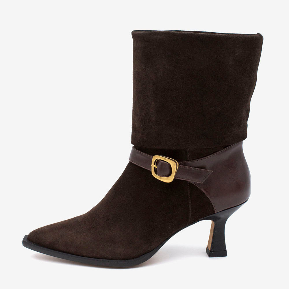 Angel Alarcon Brown Suede and Leather High Heel Ankle Boot|25599592
