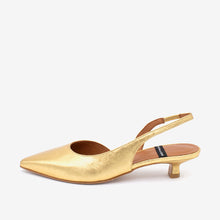 Load image into Gallery viewer, Gold slingback shoe on a white background
