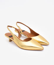 Load image into Gallery viewer, Angel Alarcon Gold Kitten Heel Sling Back|26017GLD
