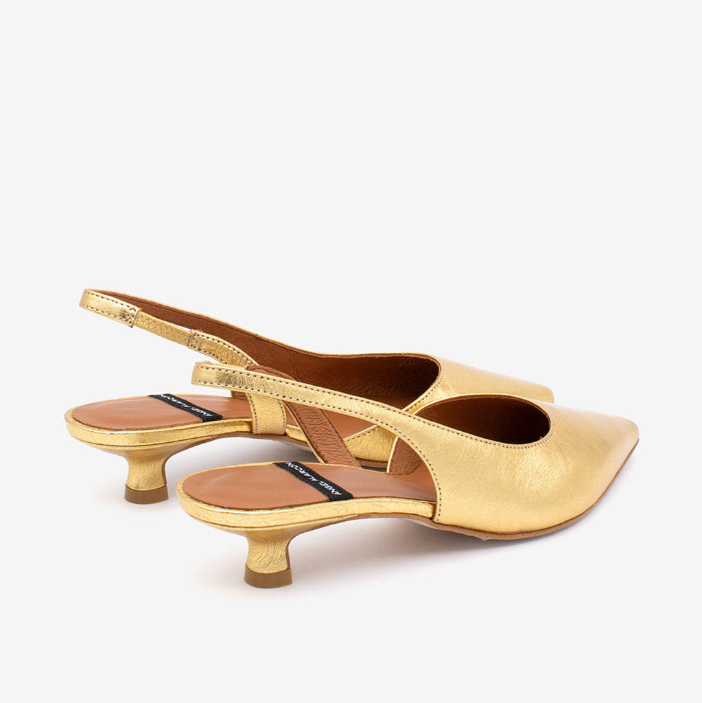 Angel Alarcon Gold Kitten Heel Sling Back|26017GLD
