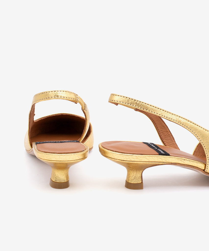 Angel Alarcon Gold Kitten Heel Sling Back|26017GLD